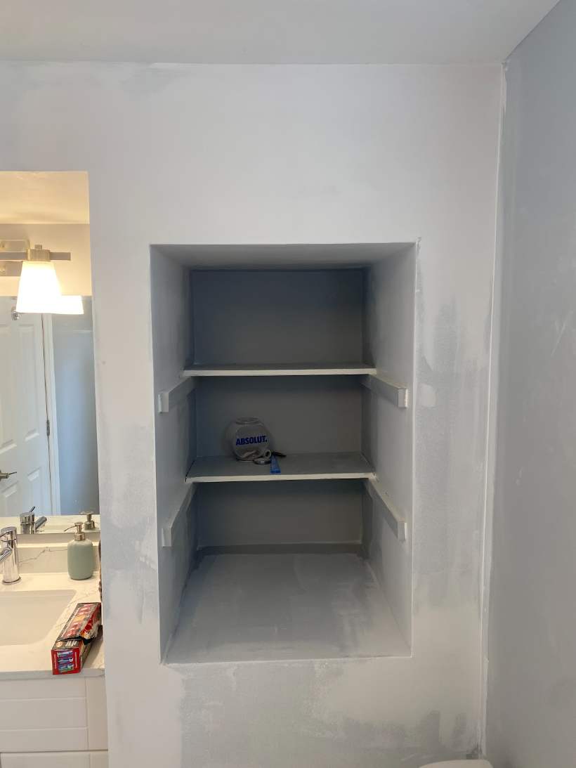 Custom drywall wall niche, taped and primed